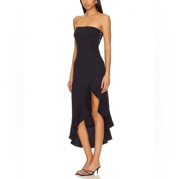 Free People Made Me Blush Midi Dress Black Gauzy Boho Beachy NWOT S - Picture 2 of 13